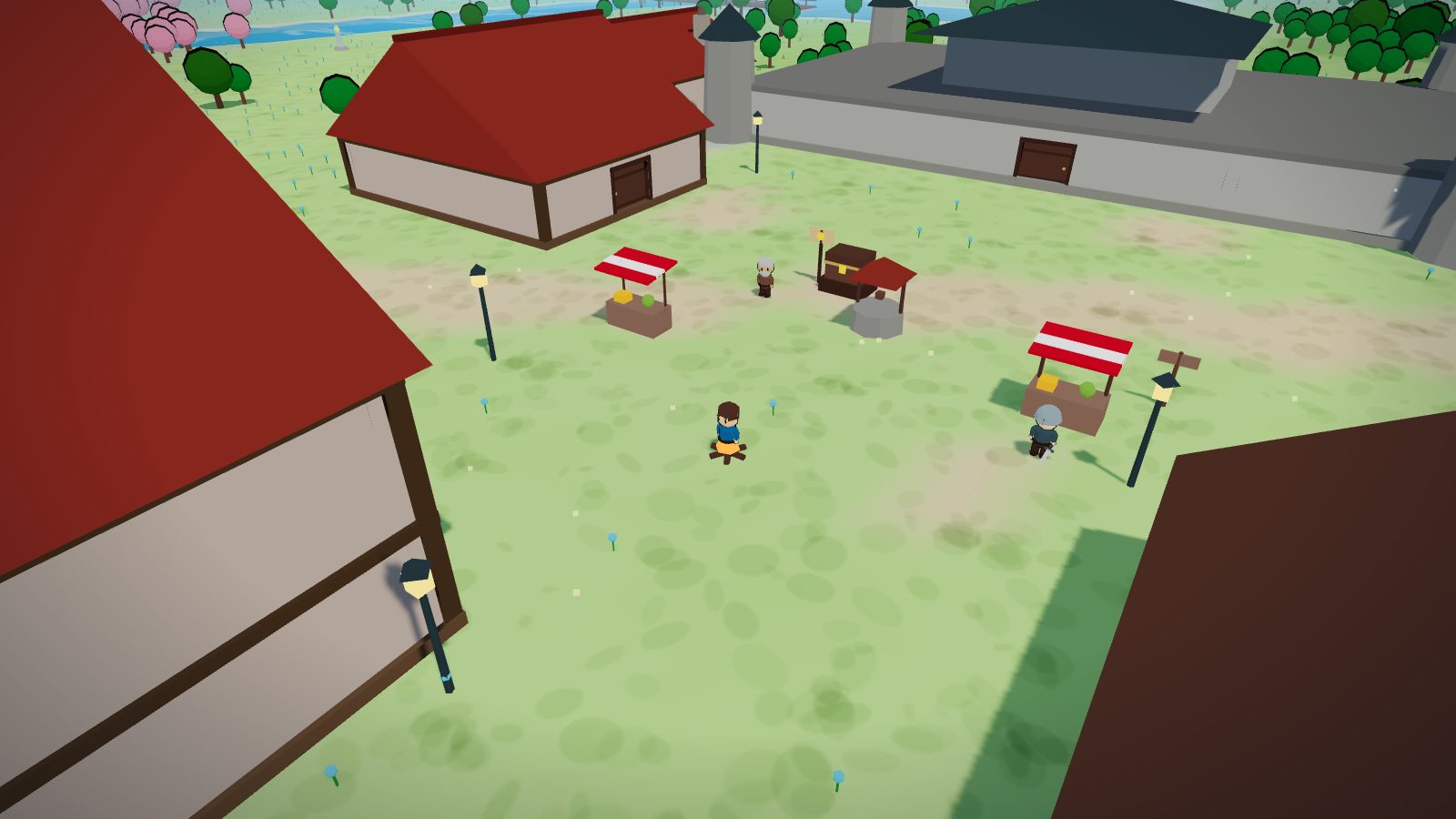 The market square of Brightmeadow, the starting town of Ancient Warden